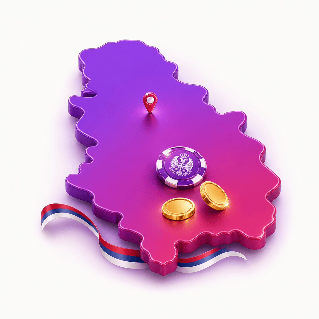 Map of Serbia marking where online casinos are licensed to operate